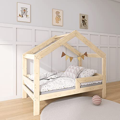 Need Sleep Kinderbett Haus Hausbett 90x200 cm mit Rausfallschutz Kinder Montessori Bett Kleinkind Juniorbett ab 2 Jahre Jungen Mädchen Holz Einzelbett für Kinderzimmer Symmetrisch