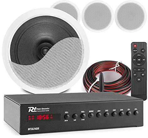 Power Dynamics WT240A Smart WiFi Ceiling Speaker System, Home Audio System with Wireless Amplifier, Bluetooth Streaming, App Control and 4x CSPS6 Ceiling Speakers (White)