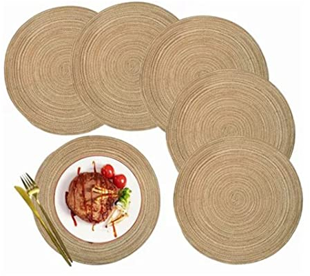 6 Piezas Manteles Individuales Trenzados Redondos, 11,8 Pulgadas Manteles Individuales de Algodón Marrones para Mesa de Comedor, Resistentes al Calor Antideslizantes Alfombrillas de Comedor