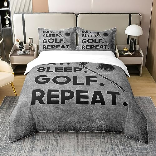 100% Natur Baumwolle Golf Club Ball Bettbezug, Retro Brief Print Sport Ball Spiel Bettwäsche Set, Gray Tie Dye Einfache Art Bettwäsche 135x200
