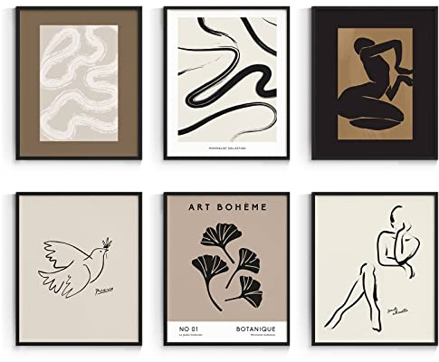 Habseligkeit Brown Master Poster für Zimmer, ästhetisch, minimalistisch, abstrakt, Retro-Raumdekoration, ästhetische Vintage-Drucke für Wanddekoration, ungerahmt, 27,9 x 35,6 cm, 6 Stück