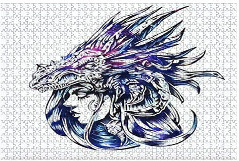 Jigsaw Puzzle 1000 Stück Goth Mädchen, Das Eine Drachenmaske Trägt Holzpuzzle Erwachsene Freunde Klassische Puzzles Mehrfarbig Besondere Puzzle Für Erwachsene