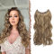 FESHFEN Invisible Hair Extensions Secrets Haarverlängerungen mit Draht Honigblond Gemischt Hellbraun Synthetisch Verstellbar Lockiges Haar Langes Gewelltes Geheimes Haarteil für Frauen 50cm