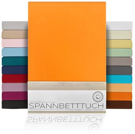 BEAUTEX Spannbetttuch Bettlaken aus Baumwolle, Premium Jersey Stoff 160g/m², Größe und Farbe wählbar (Standard - 90x200x30 cm, Orange)