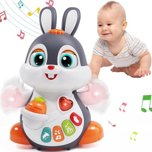 Wanonoo Baby Musikspielzeug Spielzeug ab 1 Jahr, Babyspielzeug ab 7 8 9 10 12 18 Monate,Osterhase Krabbelspielzeug mit Musik und Licht,Ostergeschenke für Baby Spielzeug Geschenk Mädchen Jungen 1 2