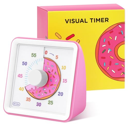 LifeLAZA Visueller Timer, 60 Minuten, Countdown-Timer für Kinder und Erwachsene, Donut-Design, Zeitmanagement-Werkzeug, Countdown-Uhr, Timer für Küche, Klassenzimmer, Büro und Zuhause
