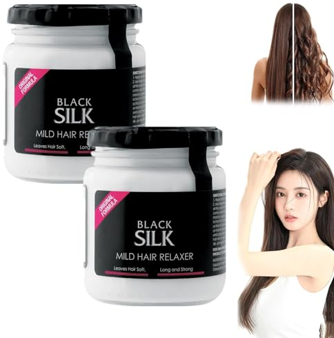 Generisch Black Silk Mild Hair Relaxer, 2024 New Black Silk Mild Hair Relaxer, Conditioning Treatment for Curly or Straight Thin Fine Hair, Instant Hair Straightening for All Hair (2pcs)
