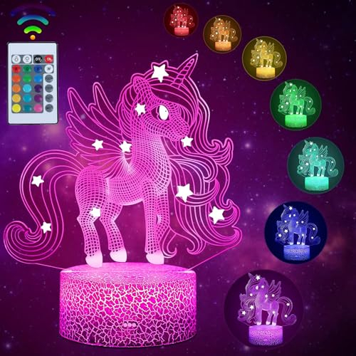 ZTZK Einhorn Lampe, 3D LED 16 Farben Einhorn Nachtlicht intelligente Fernbedienung Tischlampe - Einhorn Geschenke für Mädchen, Kinderzimmer Dekoration Lampe