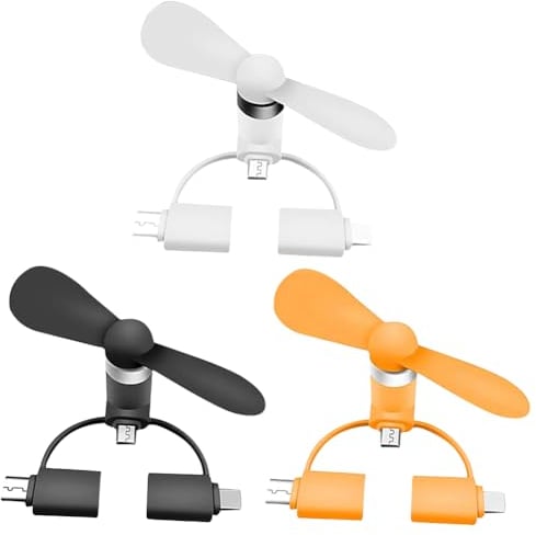 LGWJHCY 3PCS mini ventiladores para teléfono móvil, mini ventilador USB portátil 3 en 1 para teléfono Android/teléfono USB tipo C y más, ventilador de bolsillo (negro, blanco, naranja)