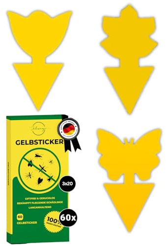 60x Gelbsticker Trauermücken | Premium Gelbtafeln mit Befestigung - Mixformen | Effektive Klebefalle Gelb als Trauermücken Fruchtfliegen-Falle Fliegenfalle zum Bekämpfen für Zimmerpflanzen