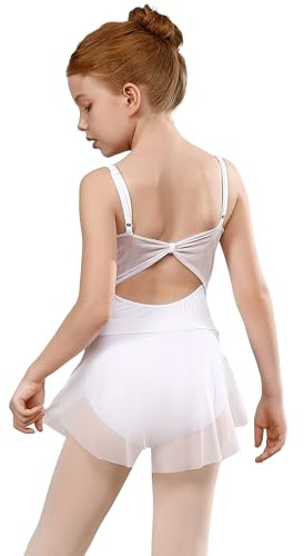 HIPPOSEUS Ragazza Vestito da Balletto Senza Manica Body da Danza per Bambine Ginnastica Bodysuit con Spalline Regolabili, JLQ06-Bianco, 10-11anni