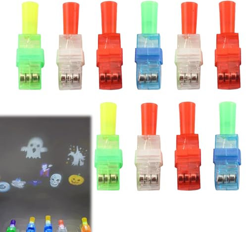 Elastico Luci da Dito di Halloween,Halloween Luci da Dito LED,Luci Luminose per Dita,Diversi Immagini di Halloween,Luci da Dito Proiettore Regalo di Halloween per Bambini,Colore Casuale,10pcs