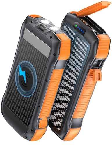 MOSKIZ Solar Charger Power Bank, 40000mAh Portable Charger QC3.0 18W PD 20W Fast Charging External Battery Pack with USB C for iPhone Samsung Tablet, Solar Battery Pack with Dual Flashlig