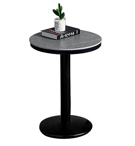 ZMAZHANG Kleiner runder Esstisch für 3–4 Personen, Kneipentisch, runder Bistrotisch, graue Marmorplatte und schwarzer Metallsockel, Küchenbartisch (Größe: 55 x 105 cm)