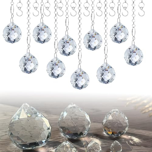 Bofanze 10 Stück 20 mm Klarglas kristallkugel Prisma Sonnenfänger Suncatcher Kristall Regenbogen Kristalle zum Aufhängen Kronleuchter mit 10 Stück Kette für Fenster Haus Prisma Deko