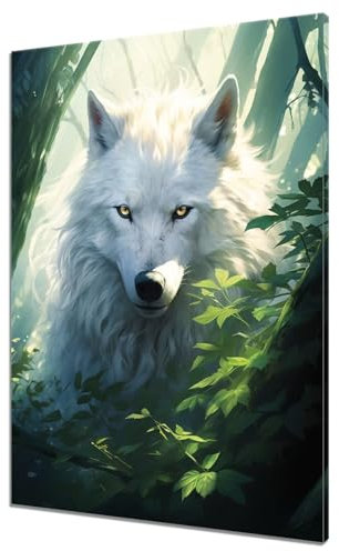 Loup Blanc Peinture par Numero Adulte Enfant, Kits de Peinture Numero Adulte Animal, Kit de Peinture à l'huile pour Débutants, Peintures Acryliques pour Décoration de Maison (Sans Cadre) 50x70cm Y-3