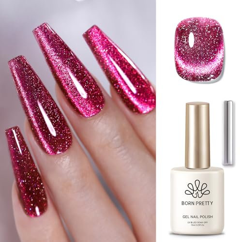 Born Pretty Cat Magnetic Eye Gel Rose Rot Reflektierend - UV Nagellack Funkelnder Glitzer Holographisch Magnetisch Gel Nagellack Maniküre und Nagelkunst DIY zu Hause