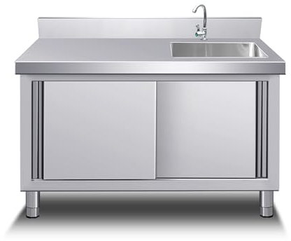 Outdoor Utility Sinks Edelstahl Waschspüle mit Schrank Werkbank und Lagerregalen Kalt- und Heißwasserhahn Ideal für Outdoor Indoor Restaurant Waschküche