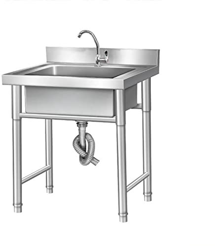 Lavandino professionale autoportante in acciaio inox con supporto singolo per bar, ristorante e lavanderia.