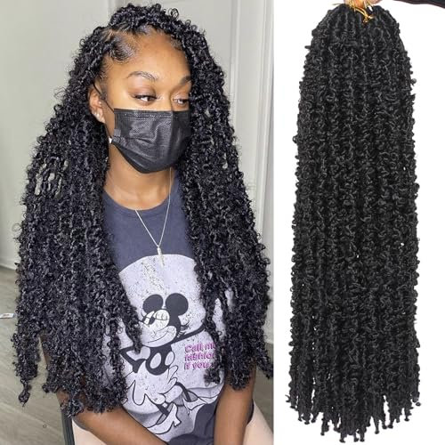 Samtress 24 Inch Butterfly Faux Locs Crochet Hair 6 Packs Long Distressed Locs Crochet Braids Synthetic Natural Black Pre Looped Soft Locs Braids Hair Extensions for Women (#1B)