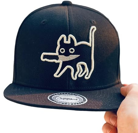 Outfitfabrik Snapback Cap „Katze mit Messer in schwarz, 3D-Stick, Unisex, verstellbar an der Rückseite
