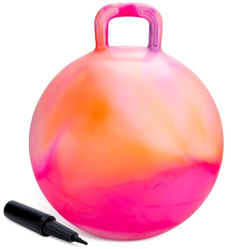 U&C Planet 50 cm Hüpfball Sprungball mit Griff, 100 KG belastbar Space Hopper mit Luftpumpe Spielzeug für Kinder 6-9 Jahre Drinnen & Draußen, Lernspielzeug für Balance & Koordination, Wolke Orange