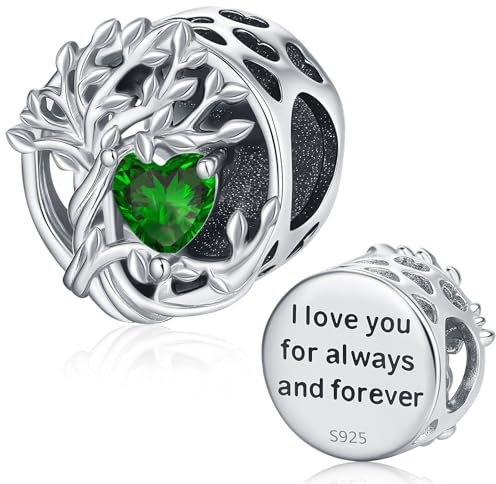 Charm Albero della vita, Charms Zircone Verde Albero Genealogico in Argento Sterling 925 Adatto per Perline Pandora Ciondolo bracciali europei, Regali per donne ragazze