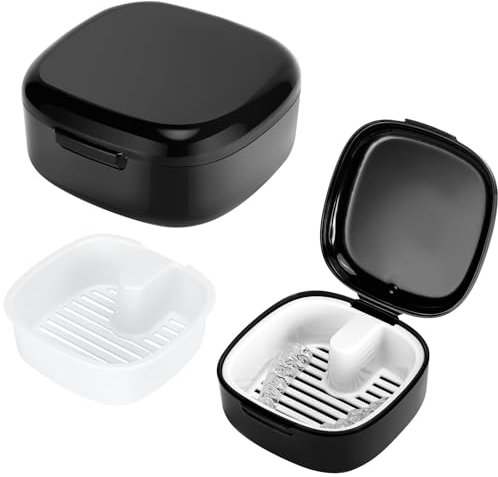 Zikenis Zahnprothesenbox mit Sieb,Zahnspangendose Gebissdose,Tragbare Prothesendose Abdeckung,Zahnprothese Box Retainer,Protesenbehälter Zahnschiene Box fur Halterung,Reinigungsbox (Schwarz)