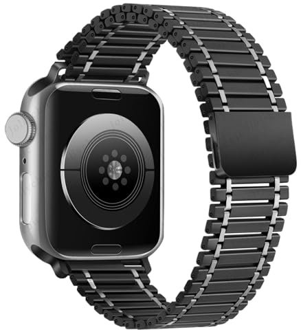 Quirxio Correa de metal para Apple Watch Ultra Band 49mm Series 10/9/8/7 41mm 45mm Pulsera de acero Iwatch 6 SE 5 4 3 38mm 40mm 42mm 44mm S10 46mm 42mm Correas de reloj(Black Silver,42 44 45 49mm)