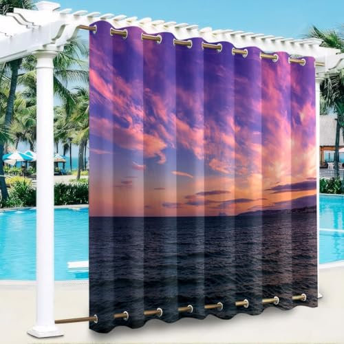 Odot Outdoor Curtains Waterproof with Grommet (Top＆Bottom) 1 Panel - 3D Deep Sea Print - Windproof Blackout Thermal Insulated Privacy Curtain for Garden Patio Pergola Pool (Sunset,52x119.7in)