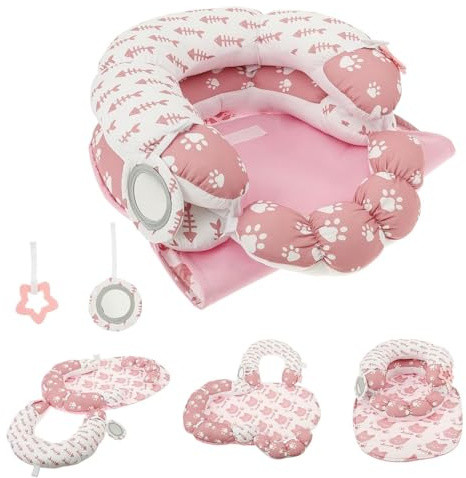 Spielmatte mit Bauchlagekissen Sensorische Entwicklung | Baby-Bauchlagematte und Sitzstützkissen mit Sinnespielzeug Frühlernspiel für Mädchen Spielzimmer und Reise