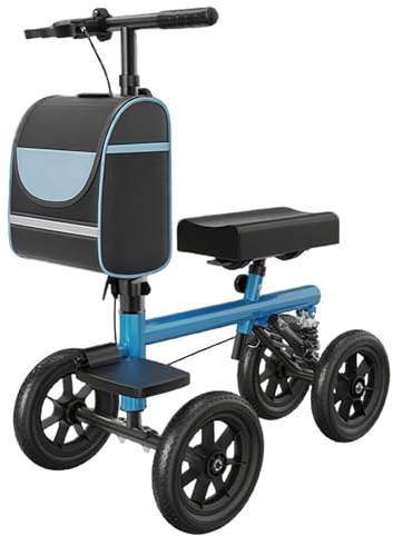 Lenkbarer Knieroller Rollator Faltbar und Leicht mit Sitz für Jedes Gehhilfe mit Sitz Rollatoren Kompakter Gehwagen mit Rädern und Doppelbremse für Fußverletzungen