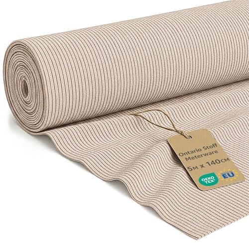 Stoff Meterware Cordstoff 5 M x 140 cm - Polsterstoff Möbelstoff Stoffe zum Nähen Cord Dekostoff Gardinenstoff Möbelstoffe für Sofa Decke Bettwäsche und Kissen Bezug Oeko-Tex Beige