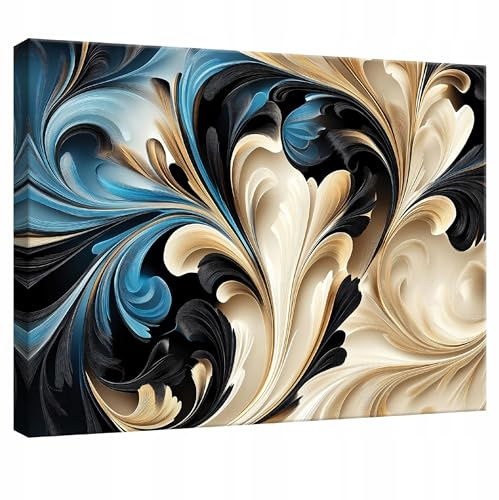 WallArena Leinwand Bilder Abstrakt - 100x70 cm - Ornament beige blau | Leinwandbilder, Bild auf leinwand, Wandbild XXL groß Wandbilder für Wohnzimmer Schlafzimmer Wohnzimmerbilder