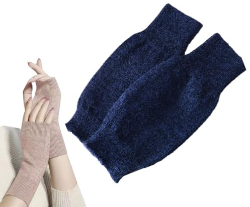 Waltonalice Dicke warme Touchscreen Handschuhe pulswärmer Damen Strickhandschuhe Kurzer Halb Handstulpen Fingerless Gloves warm Armstrumpf Handschuhe Fingerlose Handschuhe für Tippen Marineblau