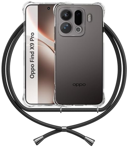 ANFAIRLACE Handykette Hülle Kompatibel mit Oppo Find X9 Pro, Schwarz | Handyhülle Luftkissen Band Anti-Gelb TPU Transparent Silikon Verstärkte Ecken Schutzhülle