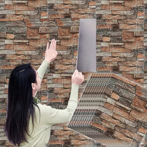 Camiraft Roman Red Peel and Stick Wall Panels Self Adhesive Brick Effect Wallpaper 38x35cm 10PCS Removable Wall Tiles 3D Tile Brick Wall Sticker Waterproof PE Foam Panel