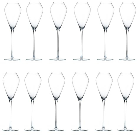 Katie Jayne Signature 285ml 'Tulip' Champagne Flutes Set of 12 (3 Boxes) | Mouth-Blown Glassware Set for Prosecco & Cocktails | Flute Glasses for Weddings & Home Bars | Gift-Boxed Drinking Glasses