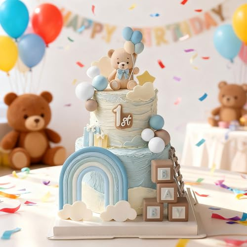 Bären Kuchendekoration Goldkugeln Kuchendekoration Bärenkuchen Babyparty | Bären Kuchendekoration Goldkugeln Kuchendekoration Bärenkuchen Babyparty Geburtstagskuchendekoration (Blue)