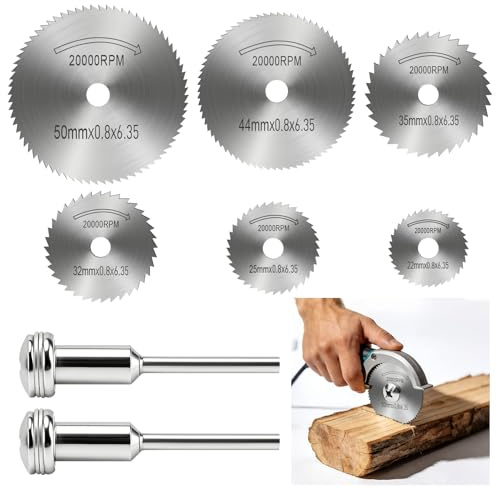 7 pezzi Lama da taglio, dischi da taglio per trapano con gambo esagonale da 1/4, Mini HSS Lame per sega circolare per tagliare legno, plastica metallo (dimensioni 50/44/35/32/25/22mm, spessore 0,8mm)