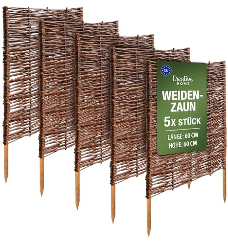 Creative Home Beeteinfassung Weide Weidenzaun 5er Set 60 x 60 cm (+/-1cm)