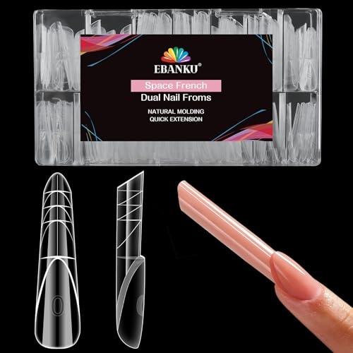 EBANKU 150PCS Reverse French Poppit Ongle Kit, French Nail Dual Form | Capsules Popits Ongle Nail d'extension Kit pour Extension Rapide des Ongles pour Manucure Française(Stiletto)