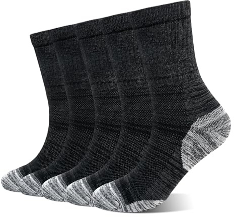 ZAKASA Calcetines de Trabajo Hombre Algodón: Calcetines Sin Costuras Reforzados Talón y Punta Acolchados Transpirables 43-46 Negro 5 Pares