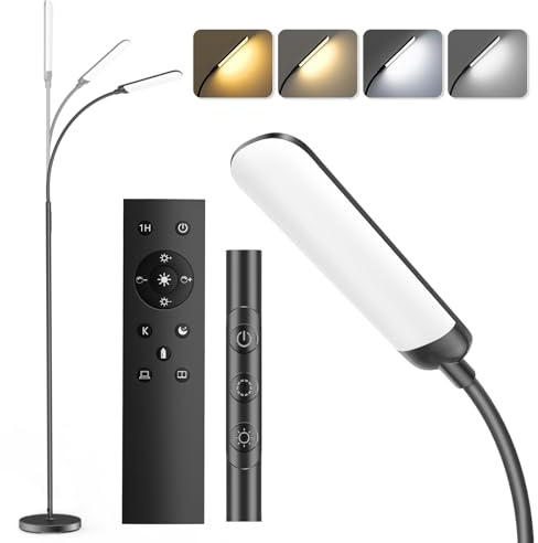 YICAIZI Stehlampe Wohnzimmer - 18W LED Dimmbar Stehende Lampe mit Fernbedienung, 1200Lumen Stehend Leselampe mit 4 Farbtemperaturen & 4 Helligkeiten für Schlafzimmer, Büro, Tiefschwarz