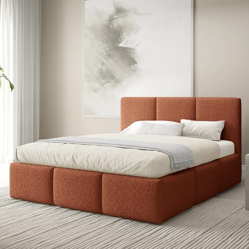Home Collective Polsterbett Bett Doppelbett mit Bettkasten Bettgestell mit Lattenrost 140x200 160x200 180x200 weich gepolstert modernes Design Schlafzimmer Jugendzimmer Möbel | Orange 140x200 cm