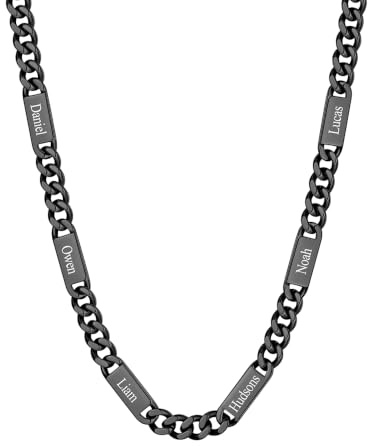 Custom4U Personalisierte Kette 1-6 Namen, Cuban Kette mit Gravur Edelstahl Silber/Gold/Schwarz Namenskette für Herren 5/7/9mm Breit 45/50/55/60cm+5cm Länge, Schmuckgeschenk für Papa Ehemann Liebhaber