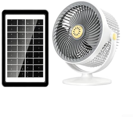 Posheliox Ventilatore da terra portatile con pannello solare, motore brushless silenzioso a 5 velocità, oscillazione a 720°, ricarica di tipo C, montaggio a parete senza fori, per campeggio, viaggi