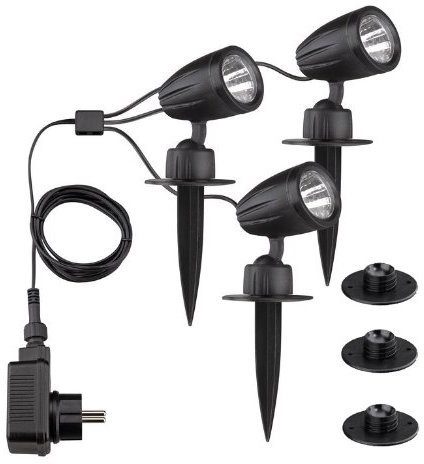 Trango 3-flammig 3076-356 IP44 LED Gartenstrahler mit Timerfunktion *JOE* Außenleuchte inkl. 3x LED Modul 6000K Tageslichtweiß & Zuleitungskabel Teichlampe, Gartenleuchte, Wegbeleuchtung, Wandleuchte