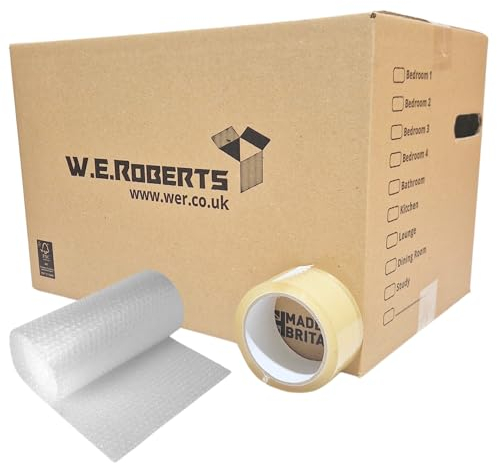 W.E. Roberts 20 Large Strong Cardboard House Moving Boxes with Carry Handles Room List, Removal Packing boxes Boxes for moving house with Tape
