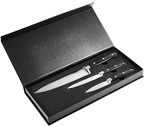 Ross Henery Professional Premium High-Grade High Carbon Stainless Steel Full Tang 3 Piece Kitchen/Chef Knife Set in Black Gift Box